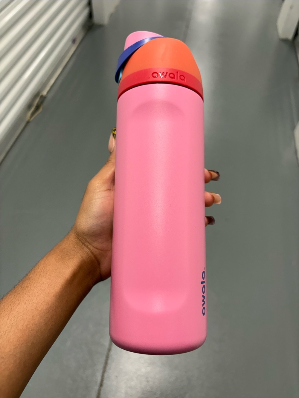 Owala Pink Water Bottle with Orange Cap